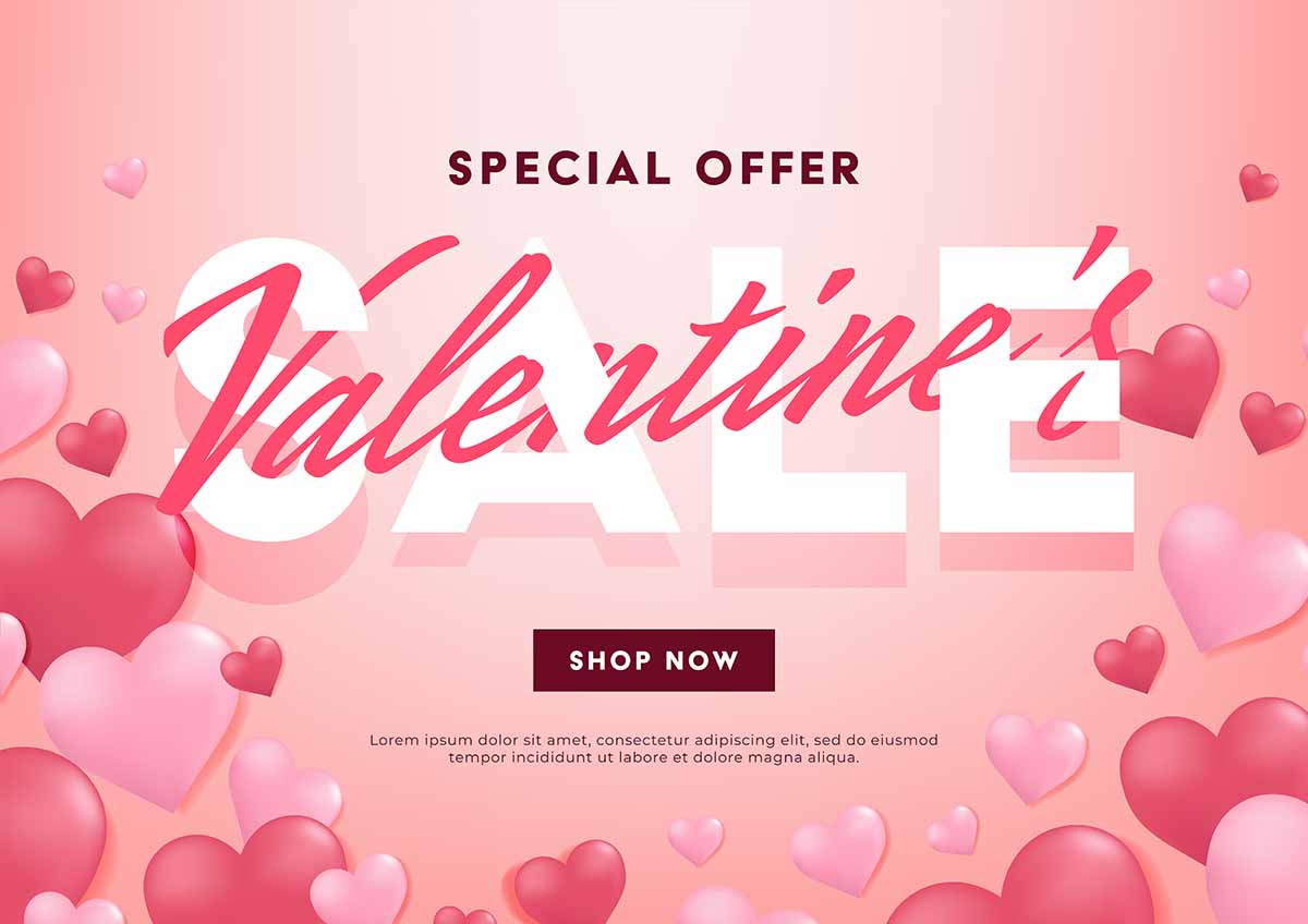 Banner ưu đãi ngày valentine họa tiết trái tim hồng file vector mẫu số 358