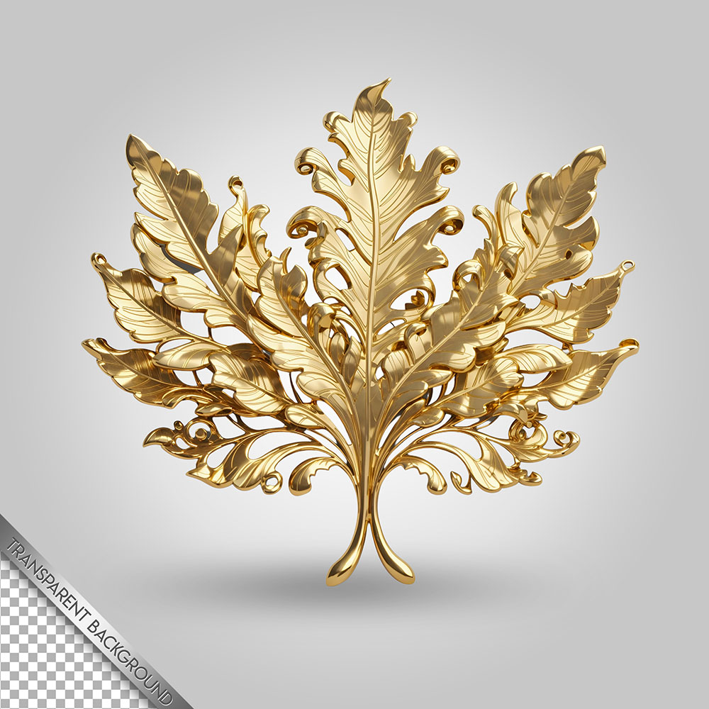 Biểu tượng lá cây 3D vàng gold K47 file PSD