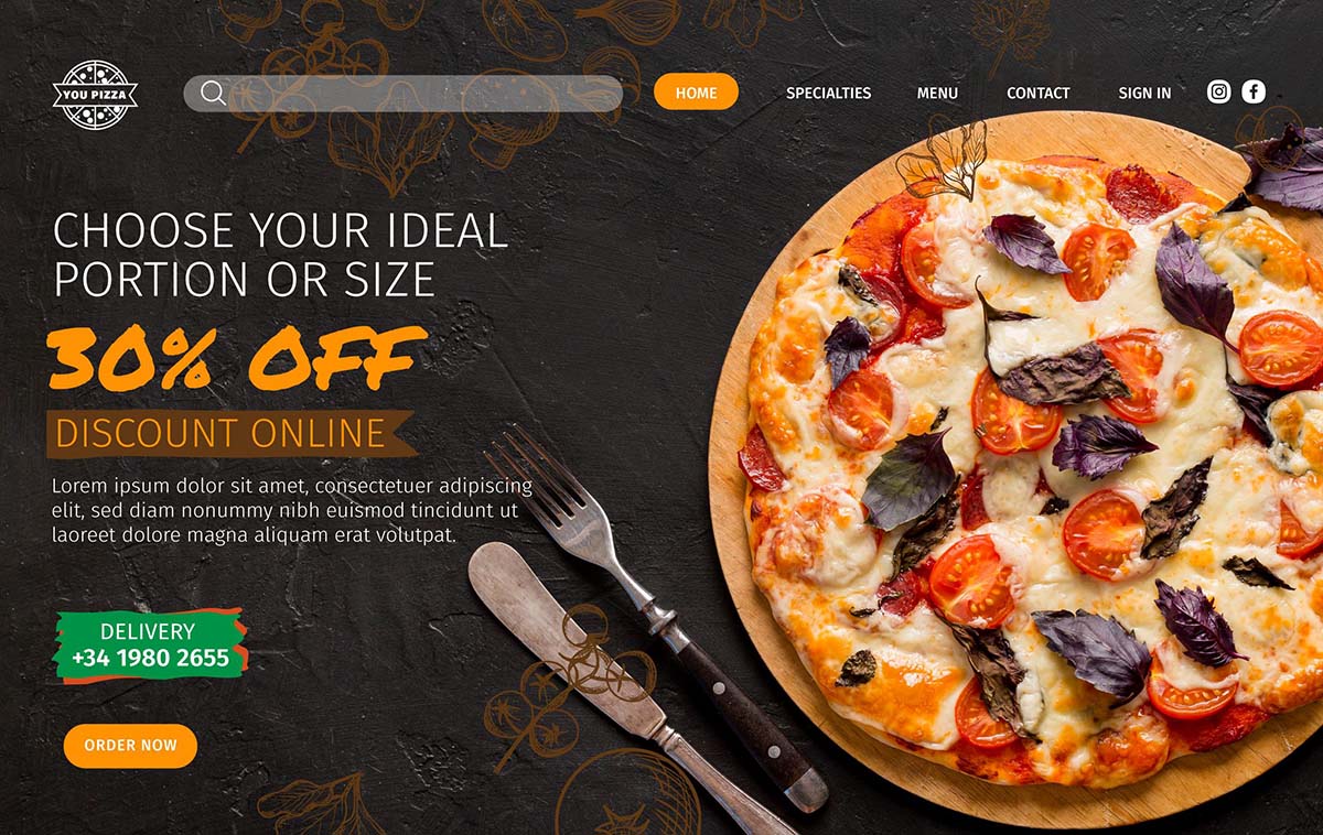 Banner quảng cáo bánh Pizza kèm dao và dĩa K131 file AI và EPS