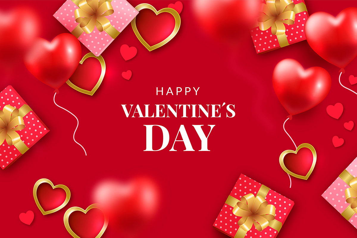 Banner ngày valentine nền đỏ lãng mạn file vector mẫu BV416