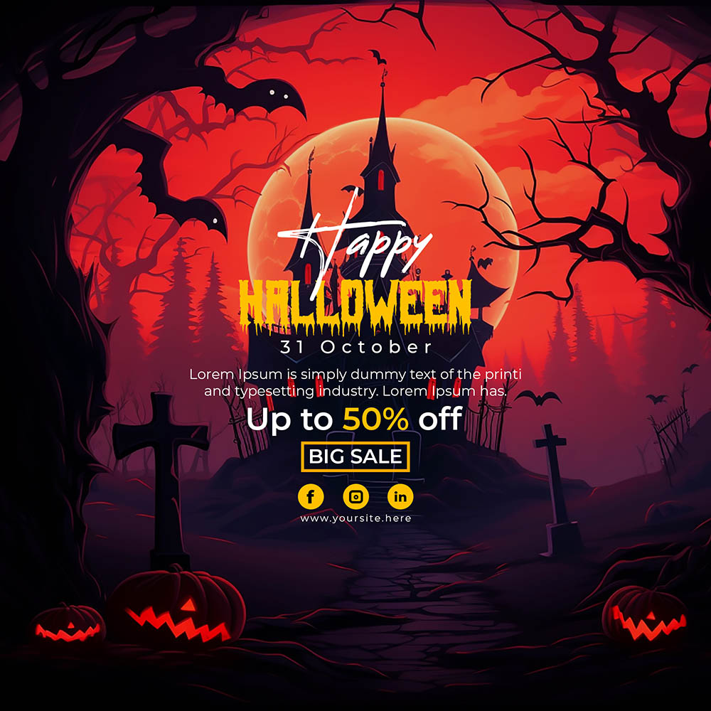 Banner đêm lễ hội halloween file PSD - mẫu số 693