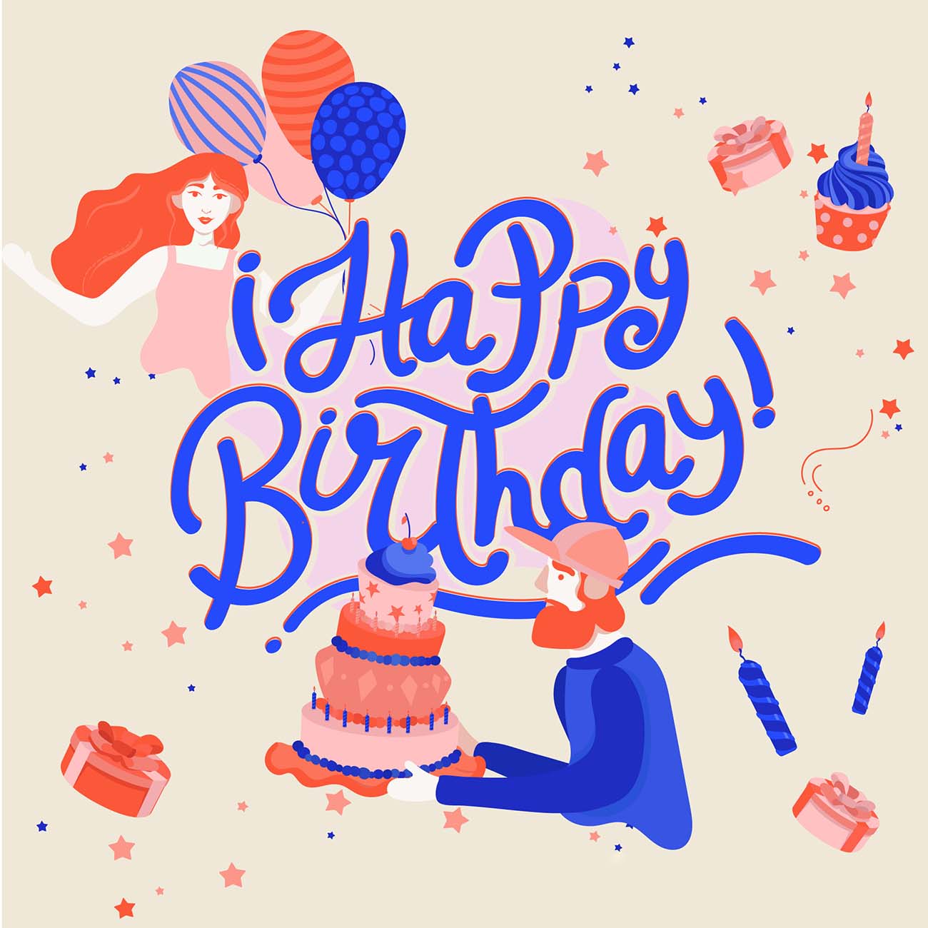 Bộ chữ typo happy birthday mềm mại cách điệu file EPS và AI mẫu K129