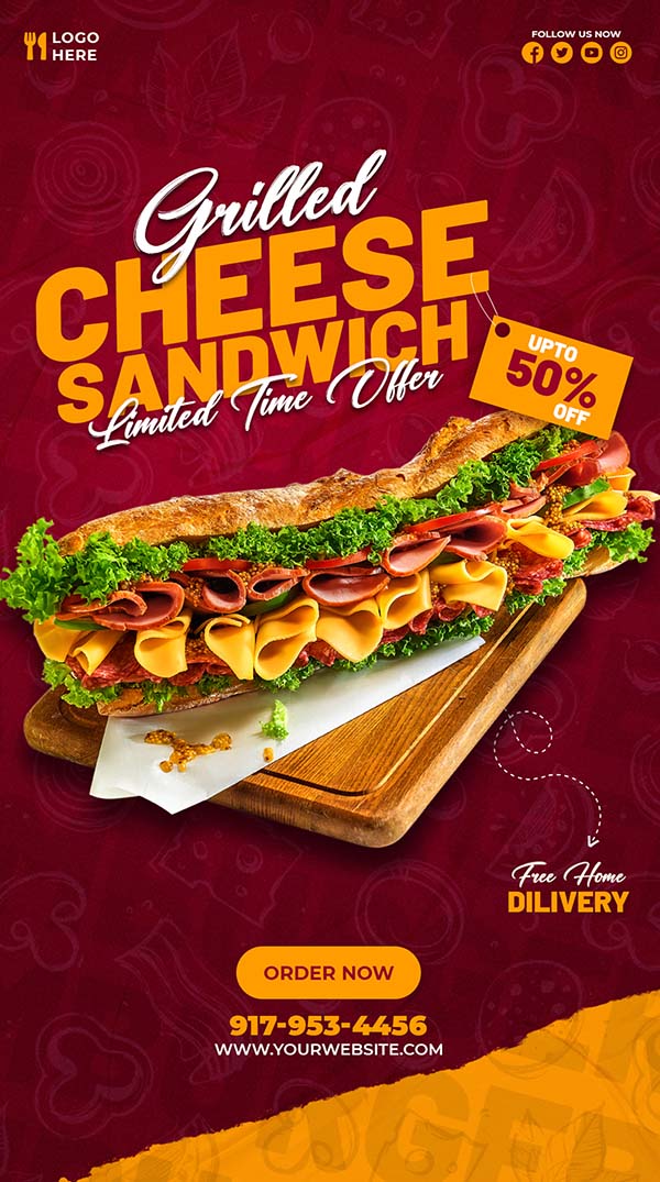 Poster quảng cáo bánh sandwich P13 file PSD