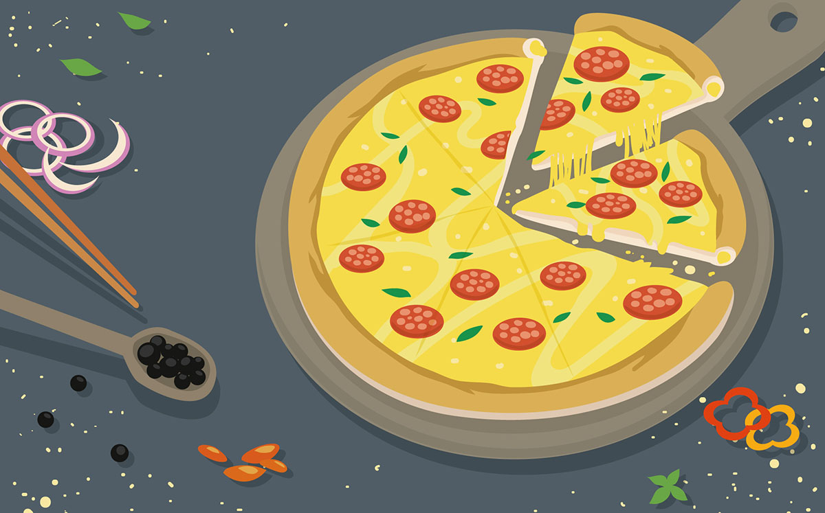 Hình minh họa bánh Pizza phô mai mẫu L02 file AI và EPS