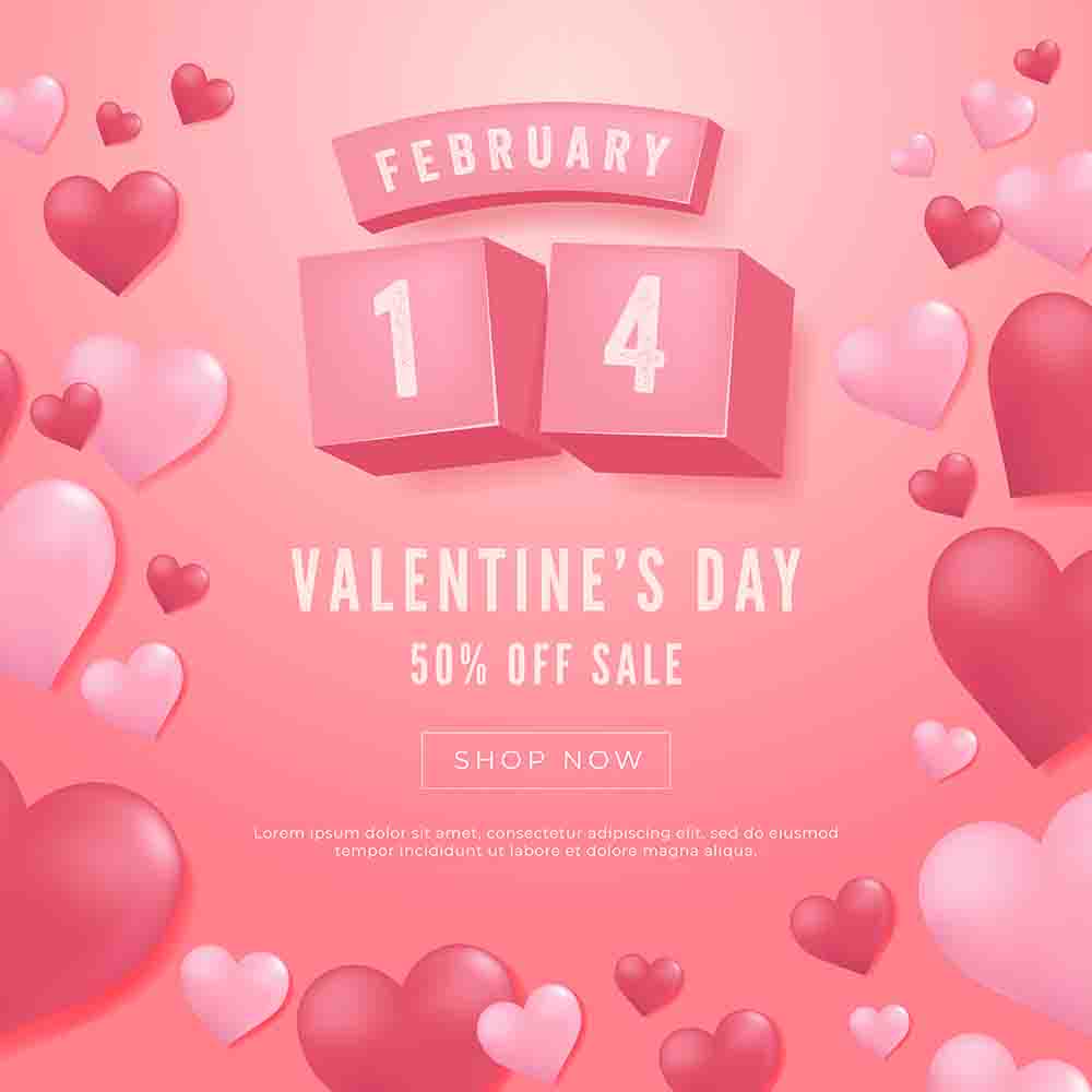 Banner giảm giá dịp valentine hình ảnh trái tim hồng file vector mẫu số 405