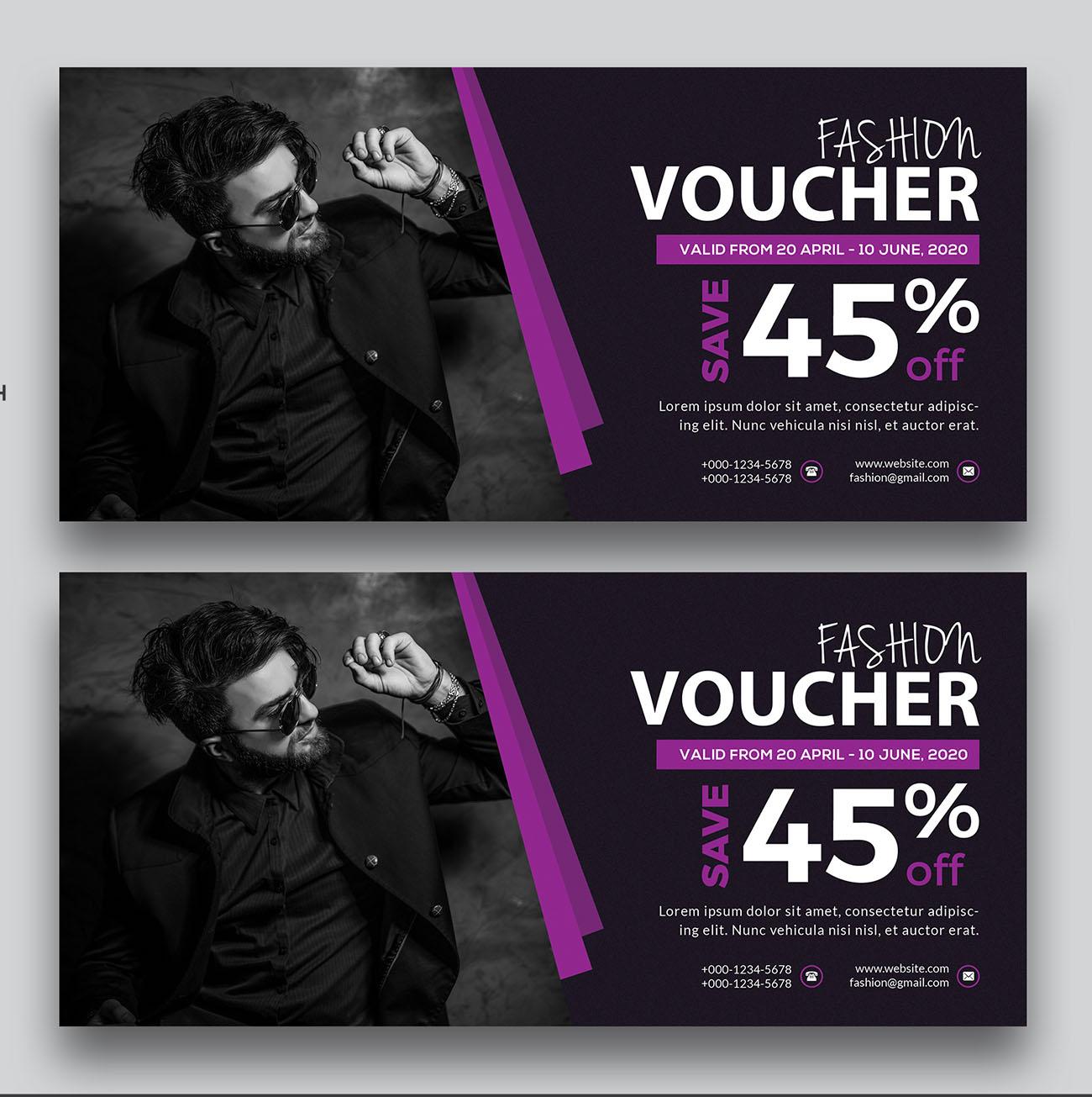 Mẫu voucher giảm giá ngành thời trang nam sang trọng D17 file PSD