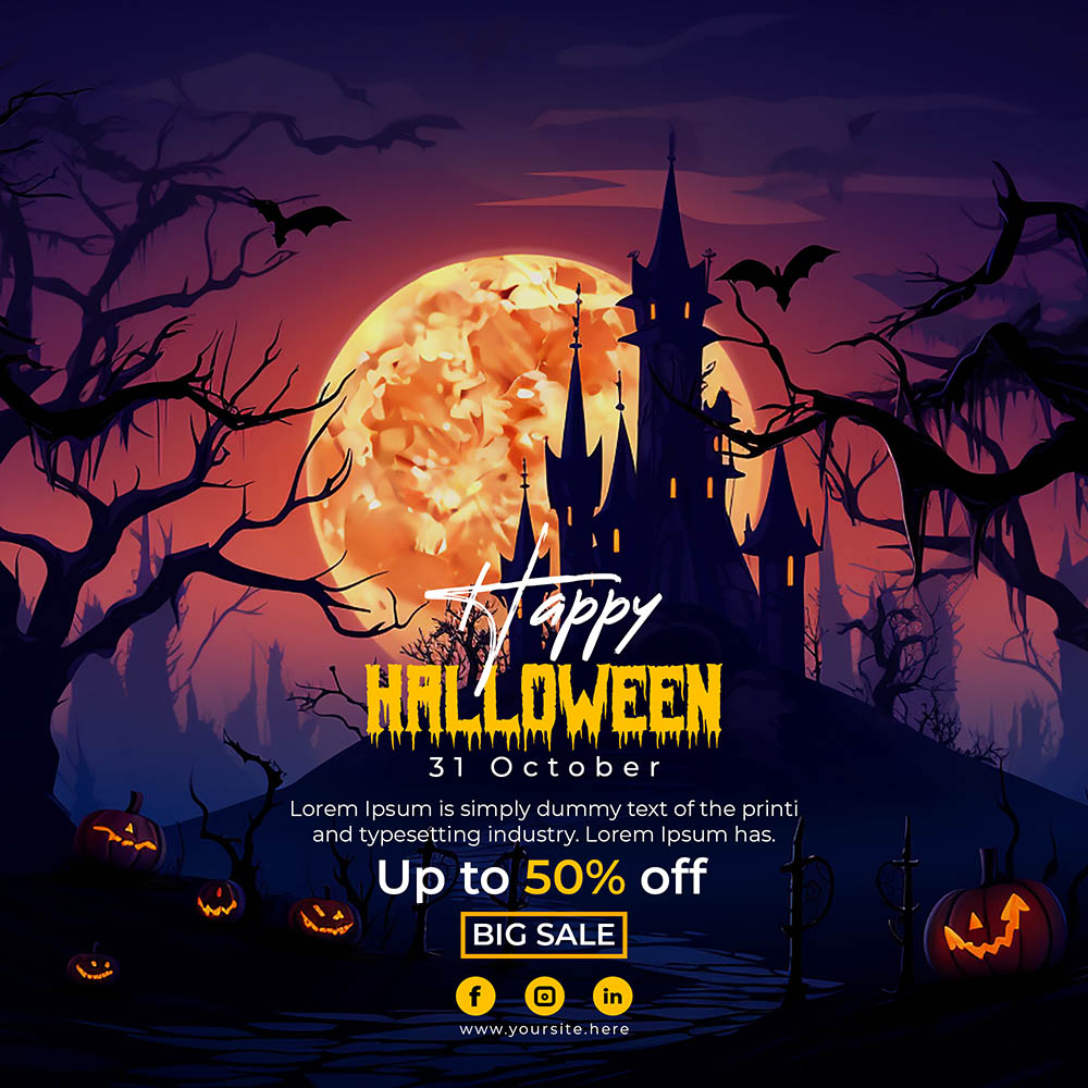 Banner đêm lễ hội halloween file PSD - mẫu số 791