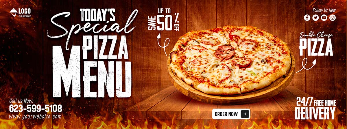 Banner quảng cáo bánh Pizza phô mai đặc biệt K75 file PSD