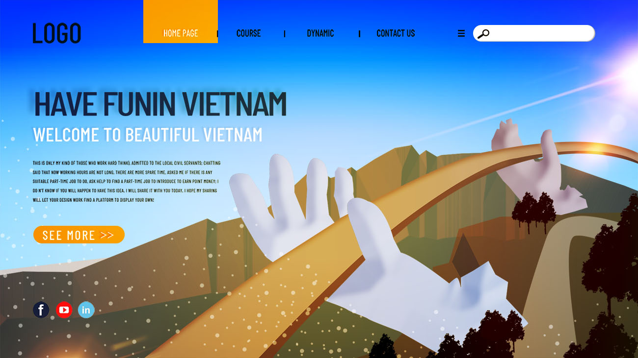 Ảnh trang chủ website du lịch minh họa cây cầu vàng Đà Nẵng D10 file PSD