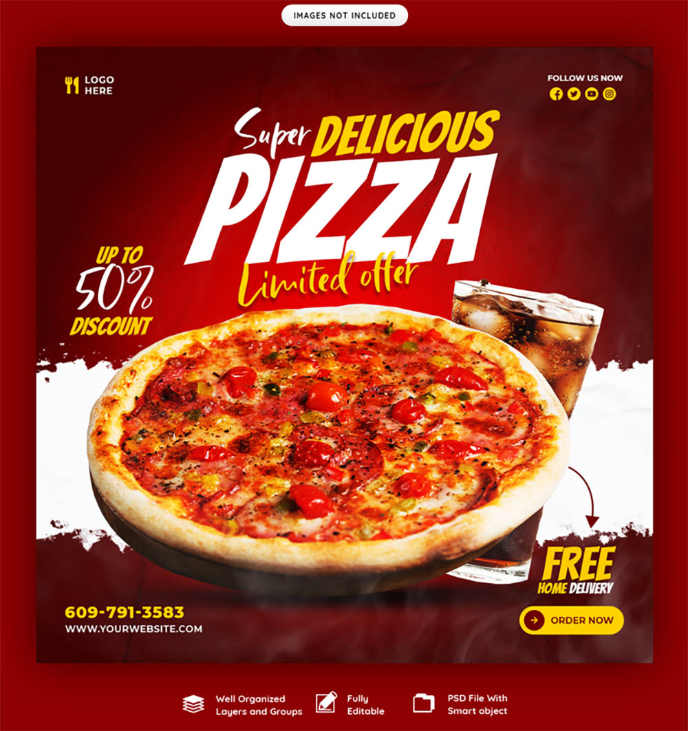 Banner quảng cáo ưu đãi bánh pizza cùng nước file PSD - mẫu số 527