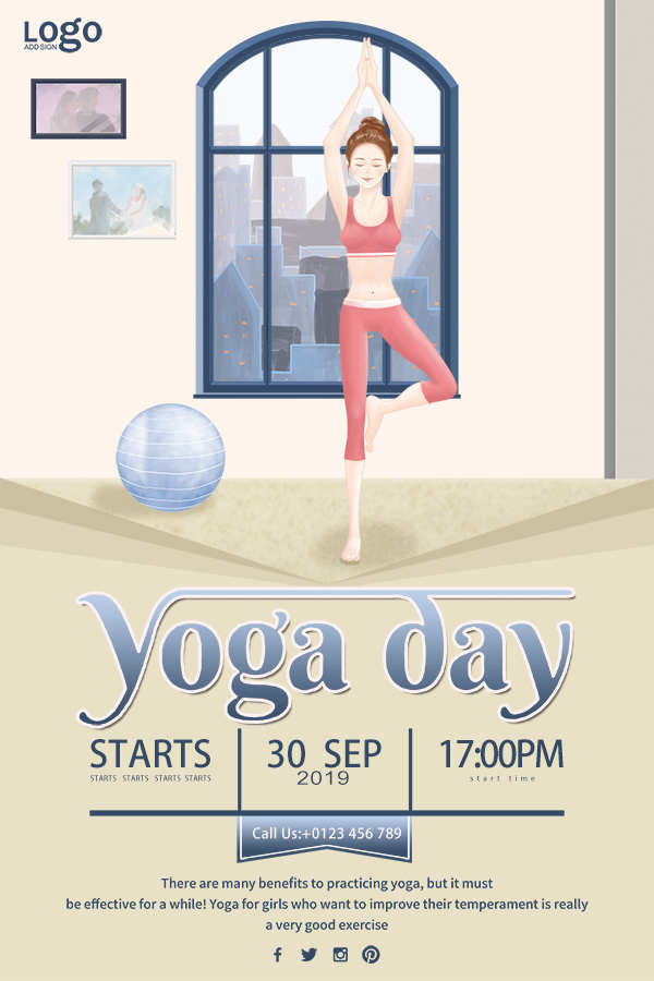 Poster bộ môn yoga tư thế cái cây Y14 file PSD