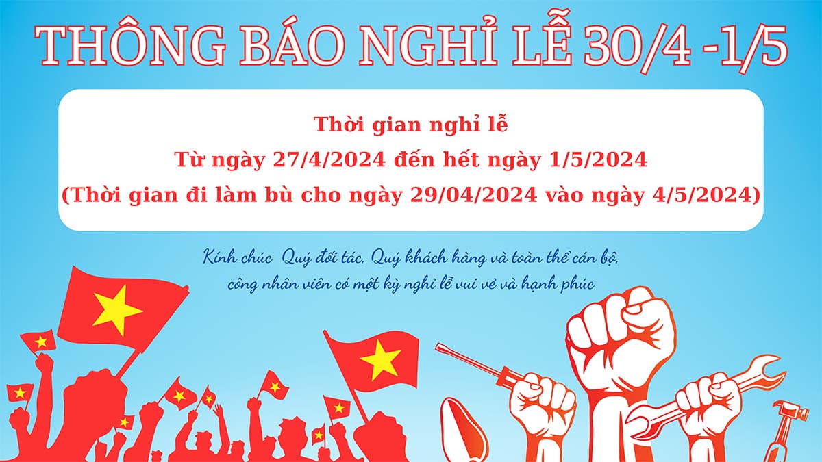 Thông báo lịch nghỉ lễ 30.4 - 01.5 nền xanh mẫu 41 file PNG