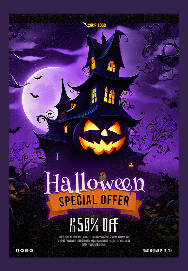 Poster đêm trăng ma quái lễ hội halloween file PSD - mẫu số 187