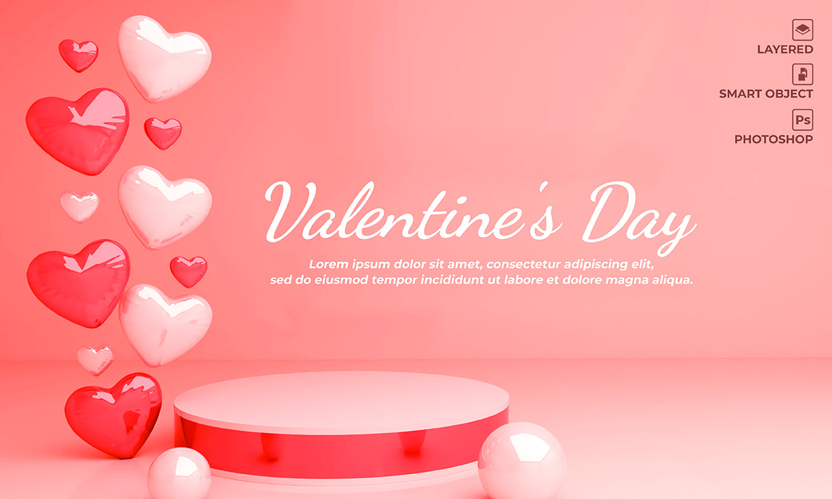 Banner bục 3D ngày valentine lãng mạn file PSD mẫu BV188