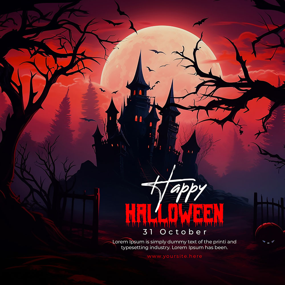 Banner ngôi nhà ma quái lễ hội halloween file PSD - mẫu số 751