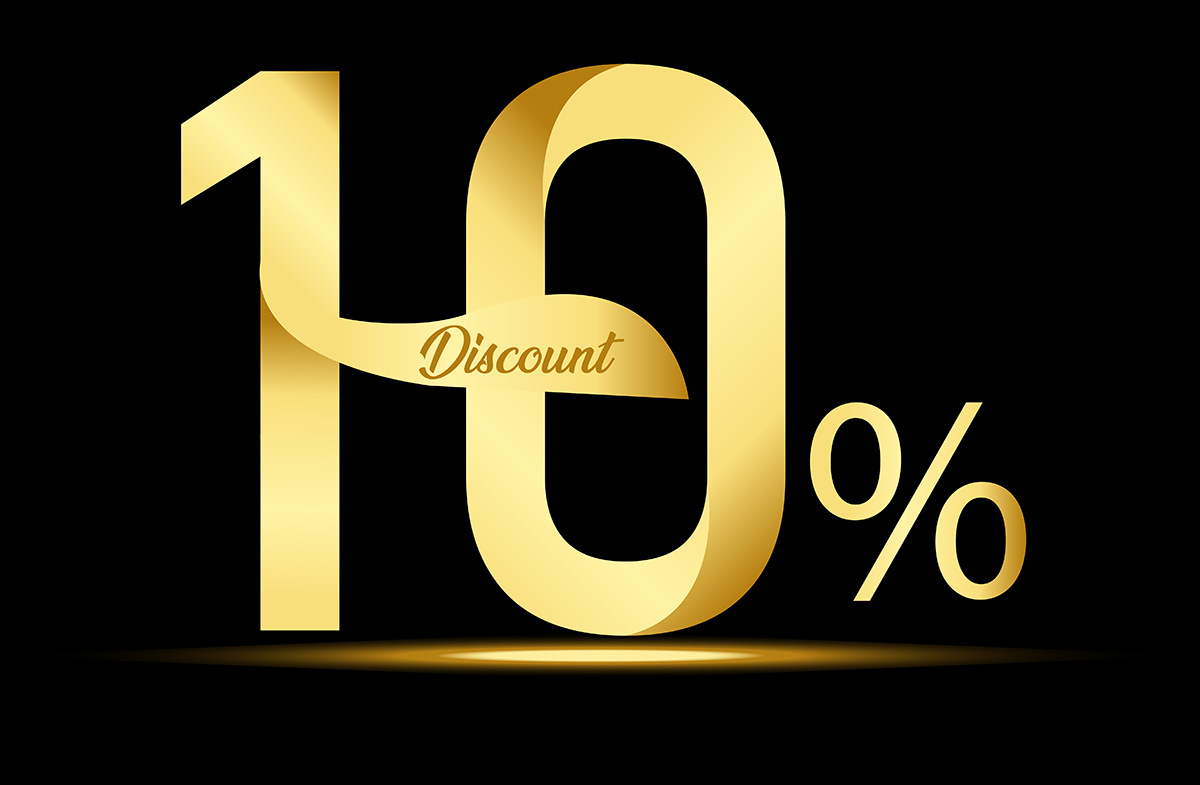 Hình ảnh con số giảm giá 10% màu vàng gold file vector mẫu GP188