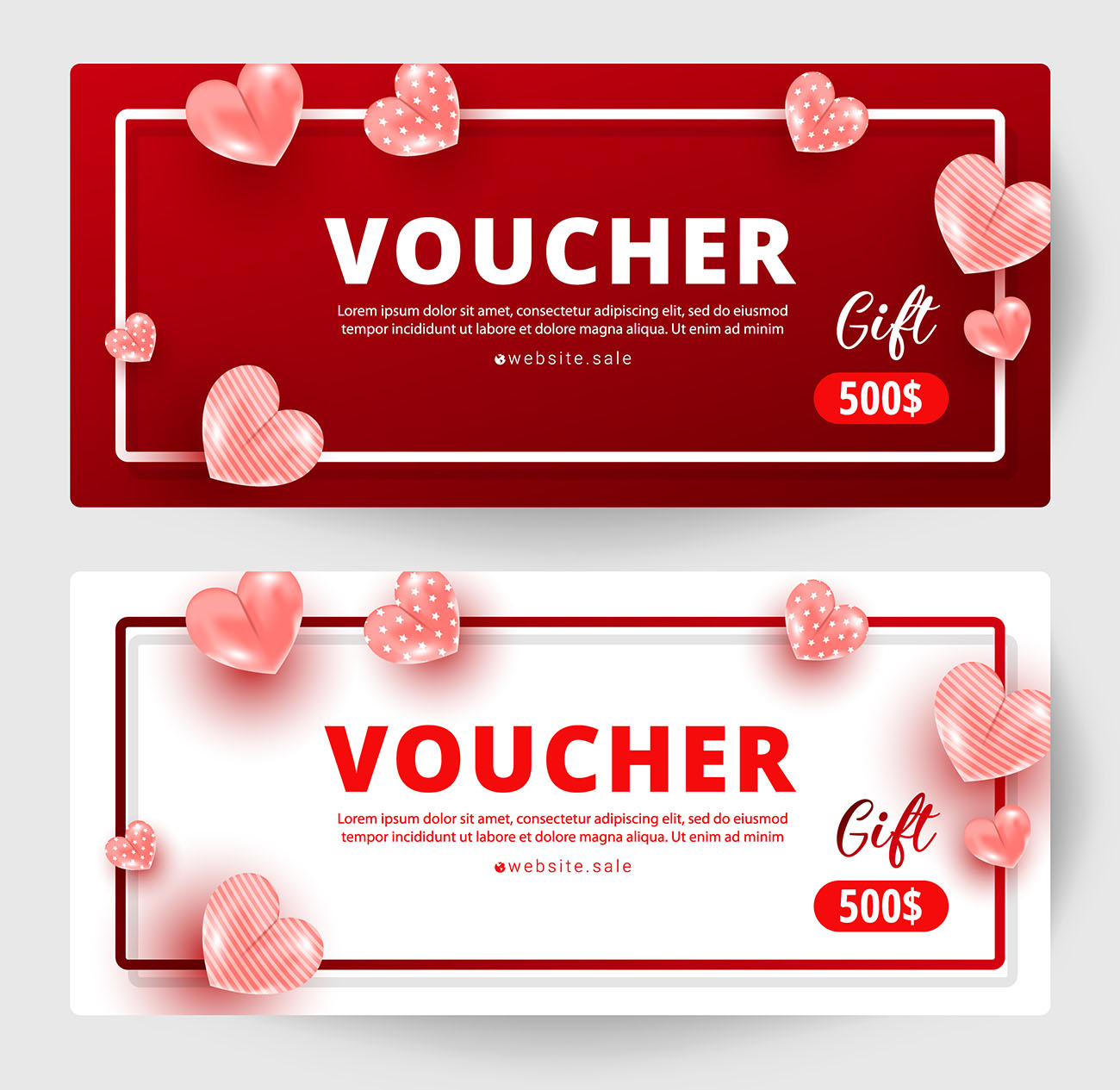 Thiết kế mẫu voucher giảm giá có trái tim lãng mạn D70 file EPS