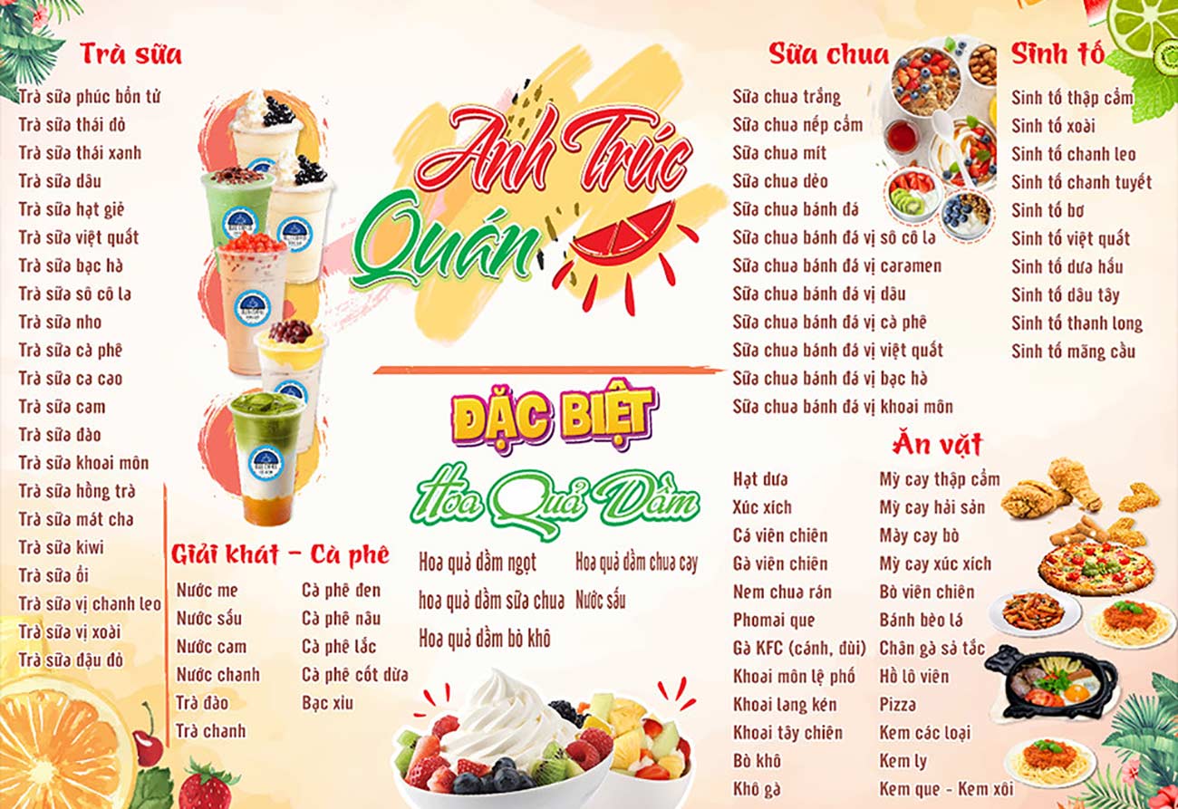 Menu quán trà sữa đồ ăn vặt file CDR