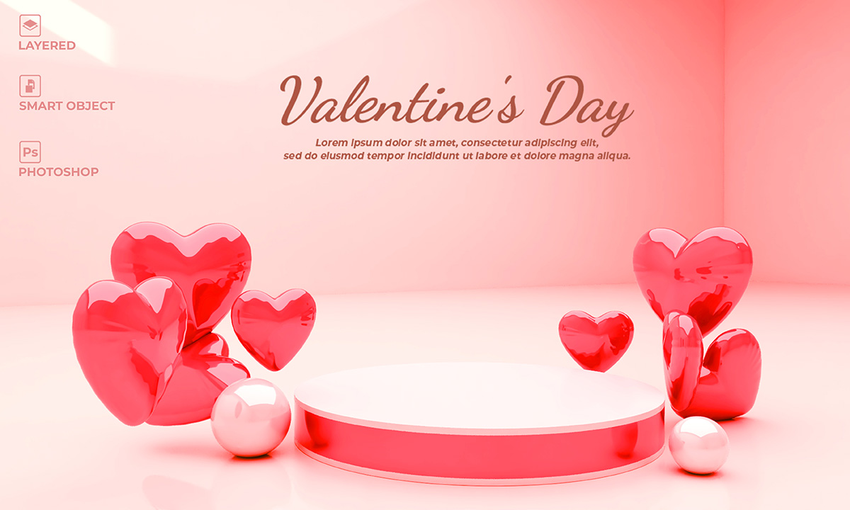 Banner bục 3D ngày valentine lãng mạn file PSD mẫu BV187