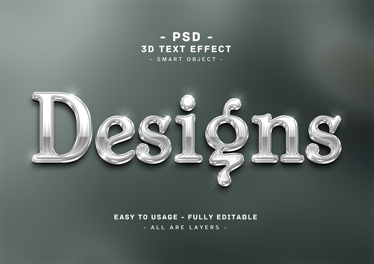 Hiệu ứng chữ 3D màu bạc file PSD mẫu HU1003