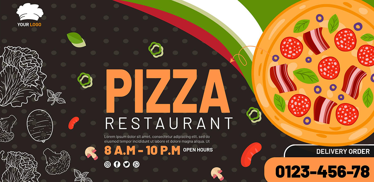 Banner quảng cáo nhà hàng Pizza kiểu K113 file AI và EPS