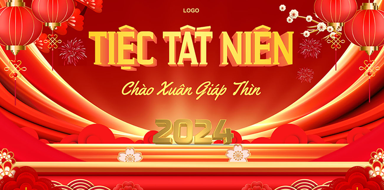 Backdrop tiệc tất niên xuân Giáp Thìn file corel