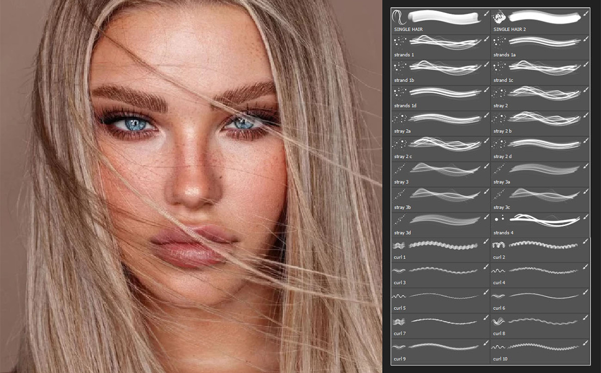 Bộ 44 Brush hiệu ứng tóc, râu siêu thực cho photoshop