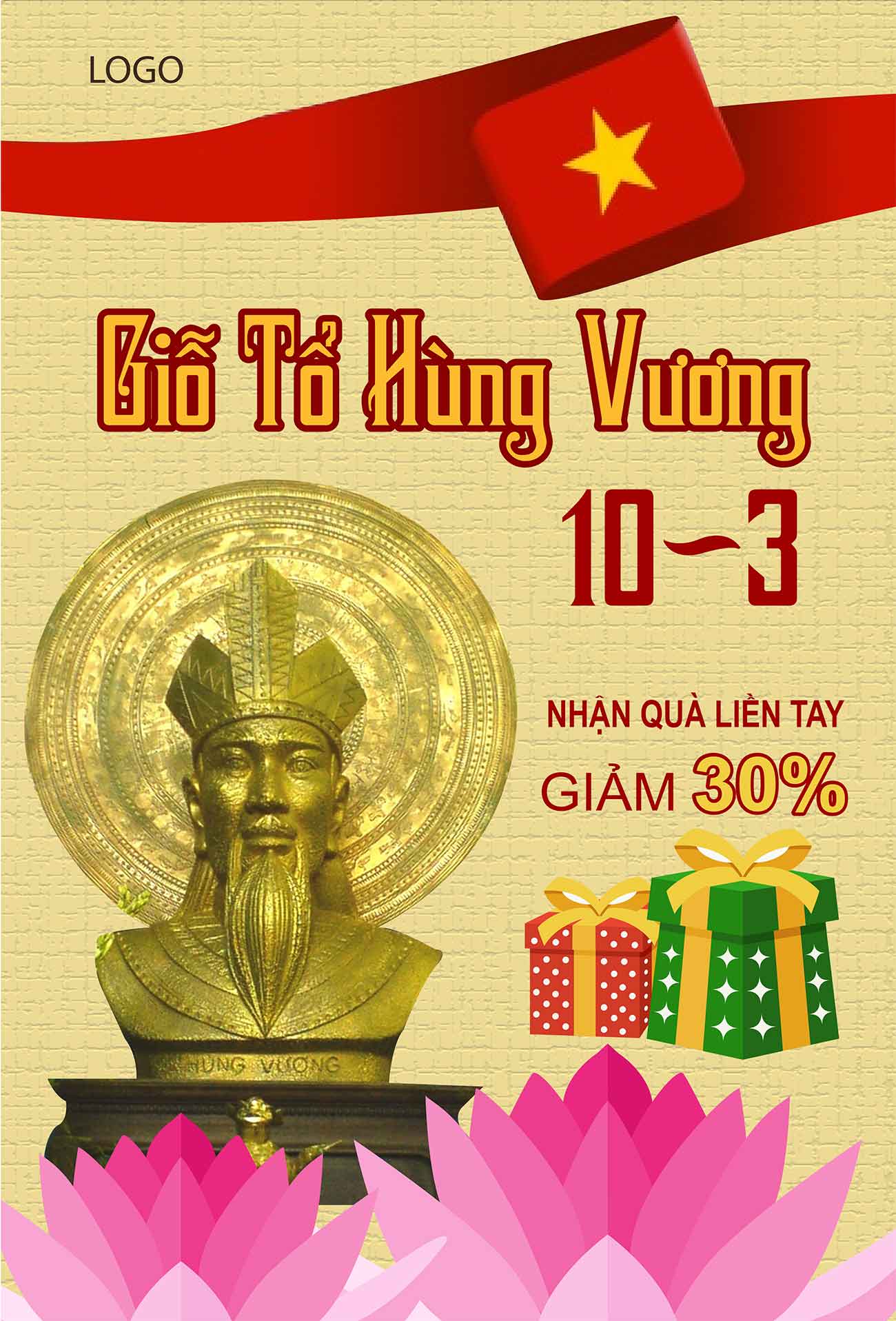 Poster nhận quà giảm giá 30% ngày giỗ tổ file AI