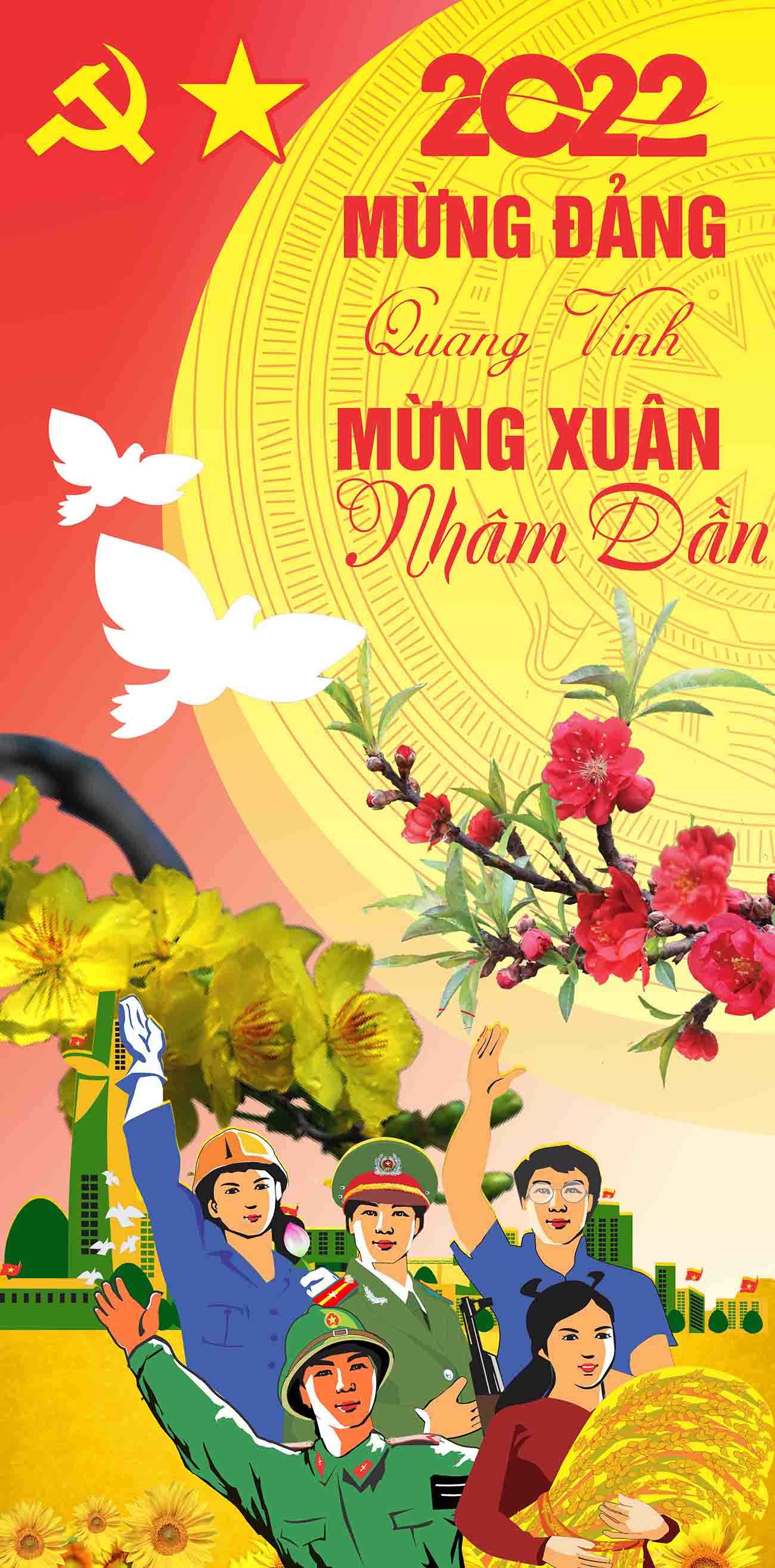 Phướn mừng Đảng mừng xuân 2024 file CDR mẫu D100