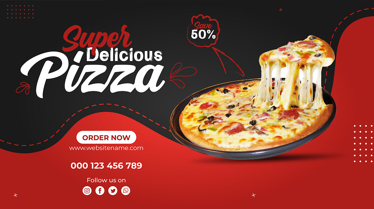 Banner quảng cáo Pizza phô mai kéo sợi K145 file EPS