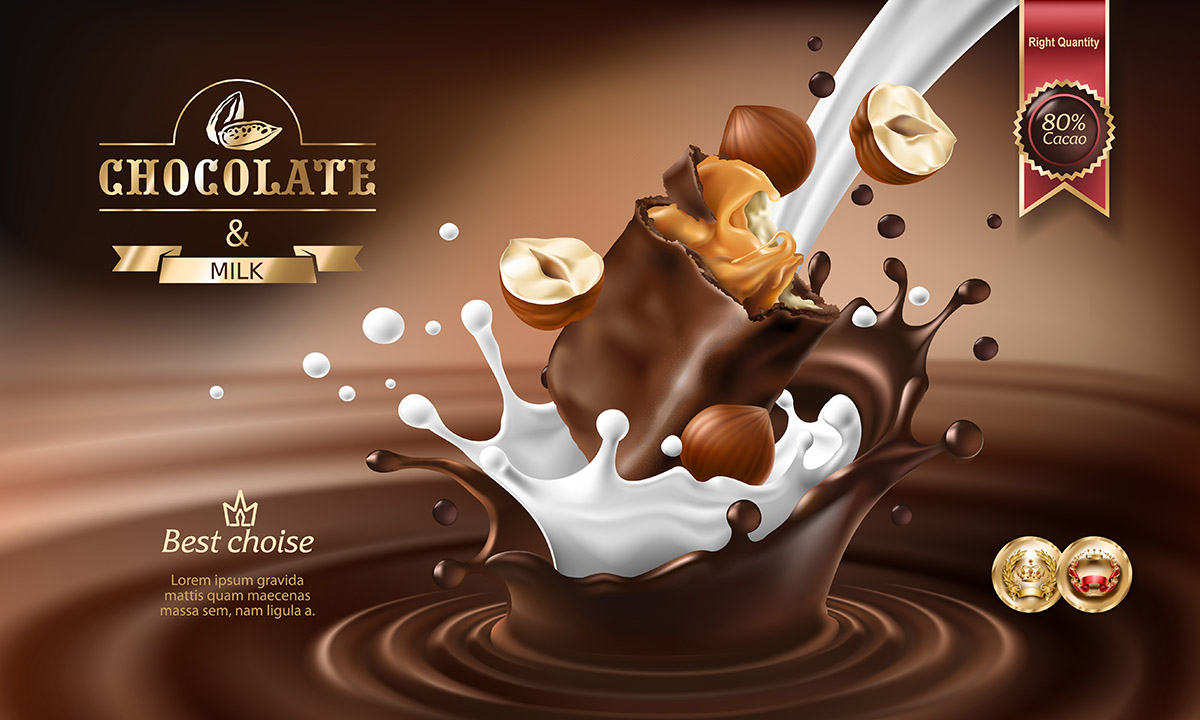 Hình minh họa dòng chảy chocolate cùng sữa hạt file vector - mẫu số 493