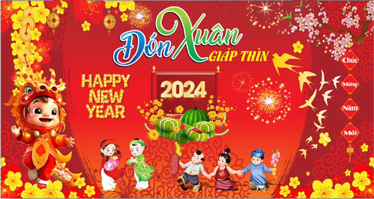 Backdrop đón xuân chúc mừng năm mới 2024 số 2 - File Corel