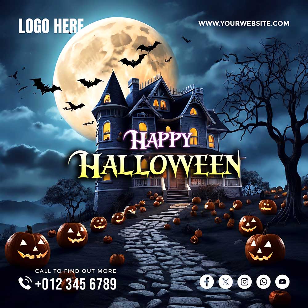 Banner lâu đài đêm lễ hội halloween file PSD - mẫu số 532