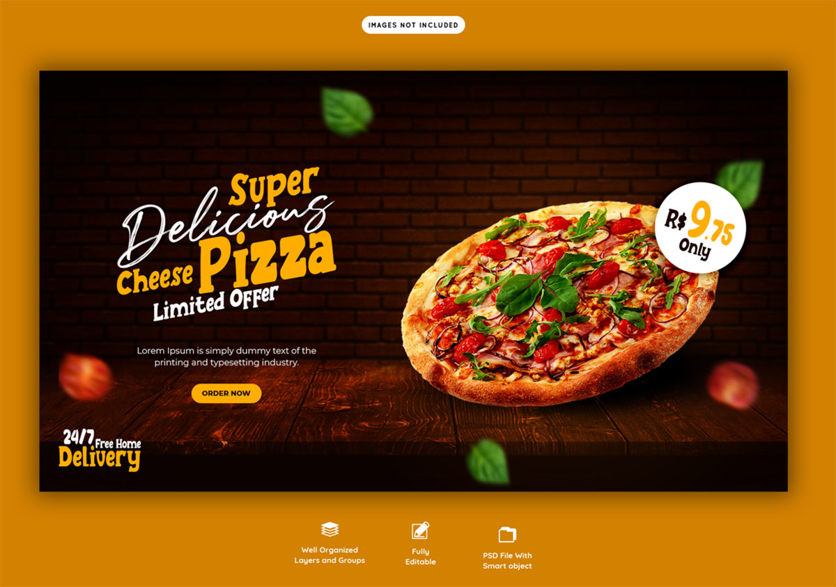 Banner quảng cáo cửa hàng bánh pizza phô mai file PSD - mẫu số 830