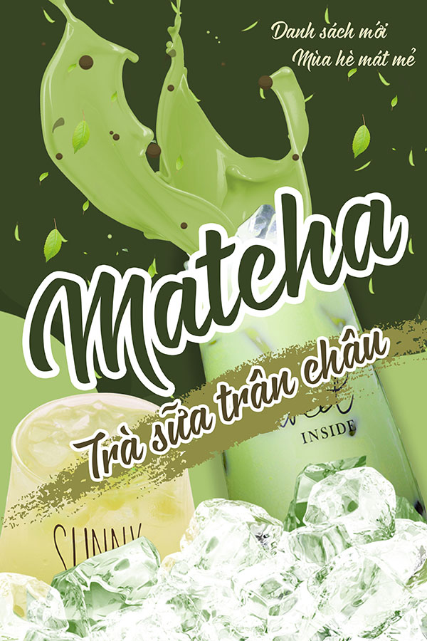 Poster quảng cáo trà sữa matcha file PSD mẫu TS006