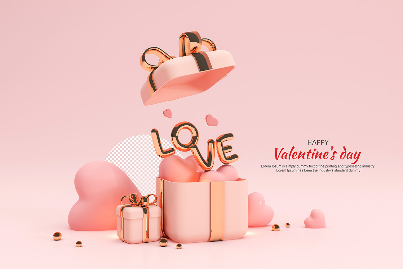 Banner hộp quà ngày valentine file PSD mẫu V64