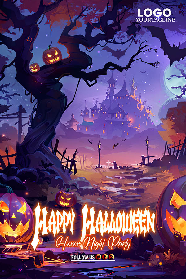 Poster lâu đài lễ hội halloween file PSD - mẫu số 270