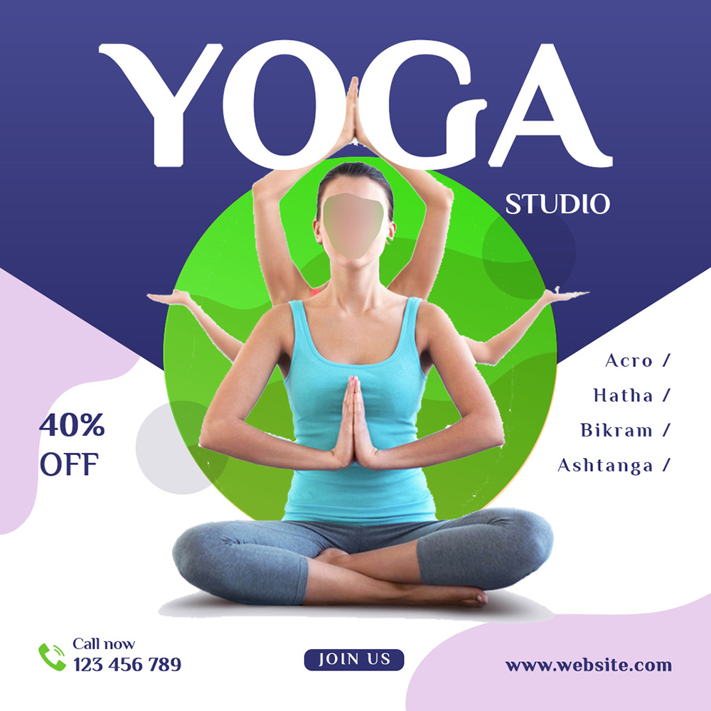 Poster phòng tập yoga minh họa tư thế ngồi thiền Y16 file PSD