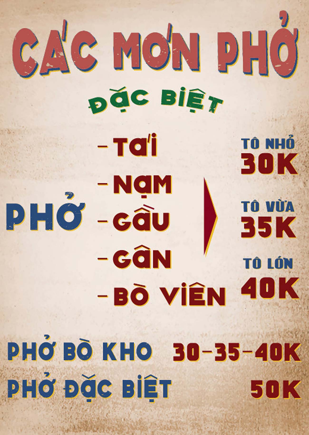 Menu quán phở file CDR