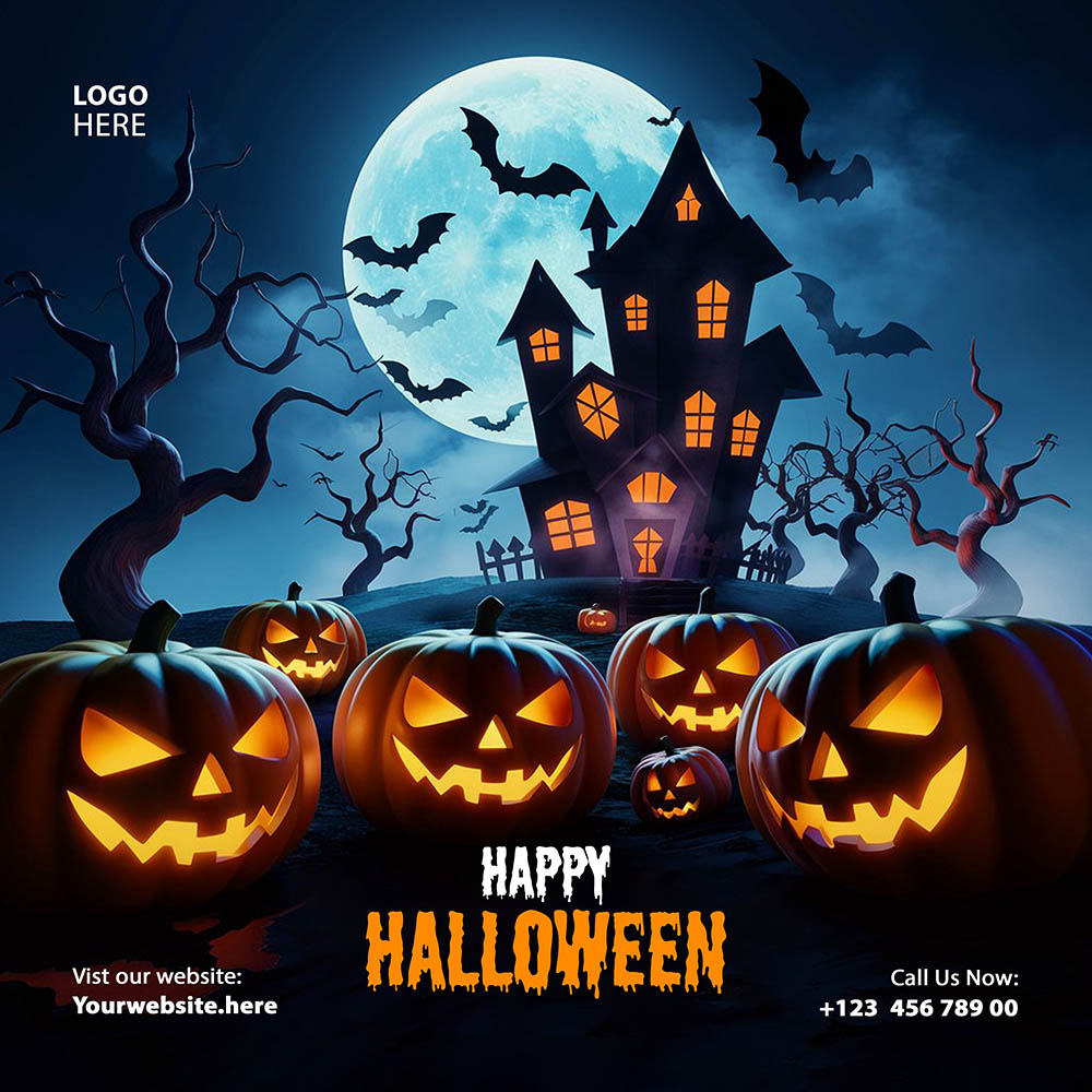 Banner lâu đài ma quái halloween file PSD - mẫu số 537