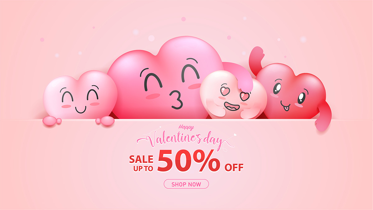 Banner sale ngày lễ valentine màu hồng lãng mạn file vector mẫu BV38