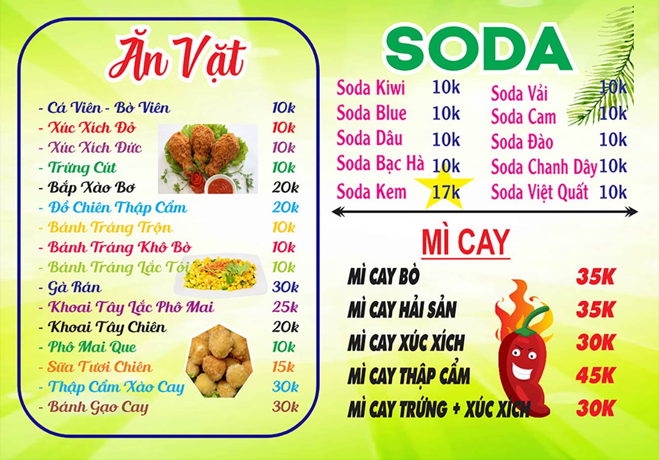 Menu đồ ăn vặt file CDR