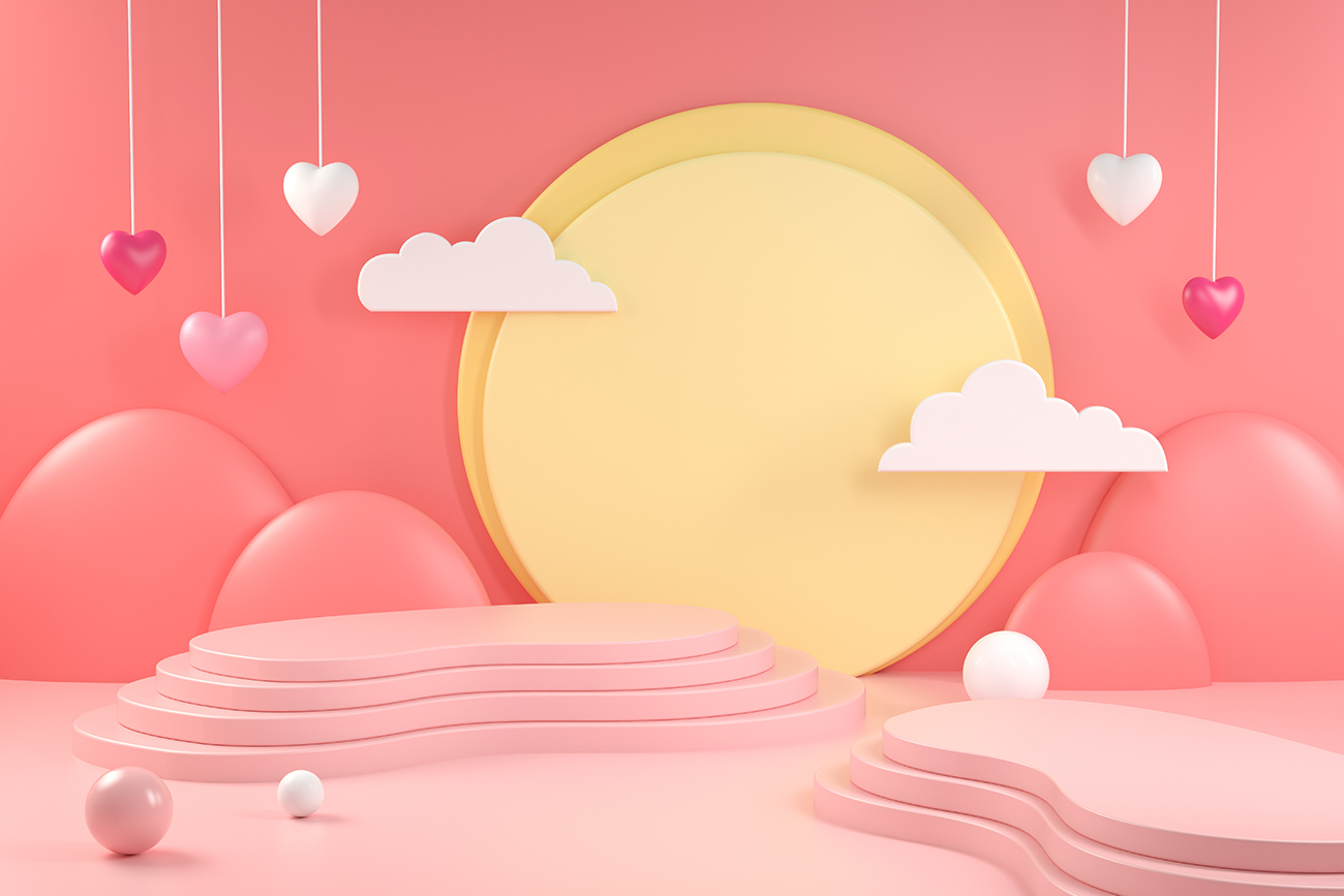 Banner valentine trang trí trái tim và đám mây file JPG