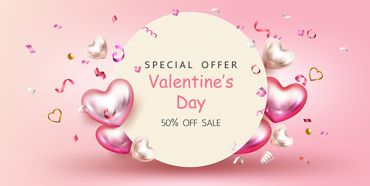 Banner ngày valentine màu hồng lãng mạn file vector mẫu BV42