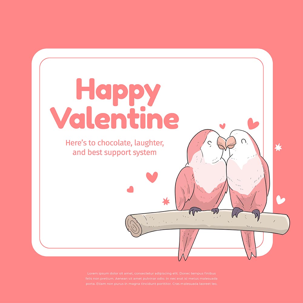 Banner đôi chim tình nhân ngày valentine lãng mạn file vector mẫu số 848