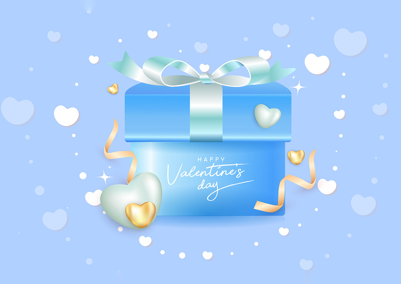 Hộp quà màu xanh ngày valentine H77 file EPS