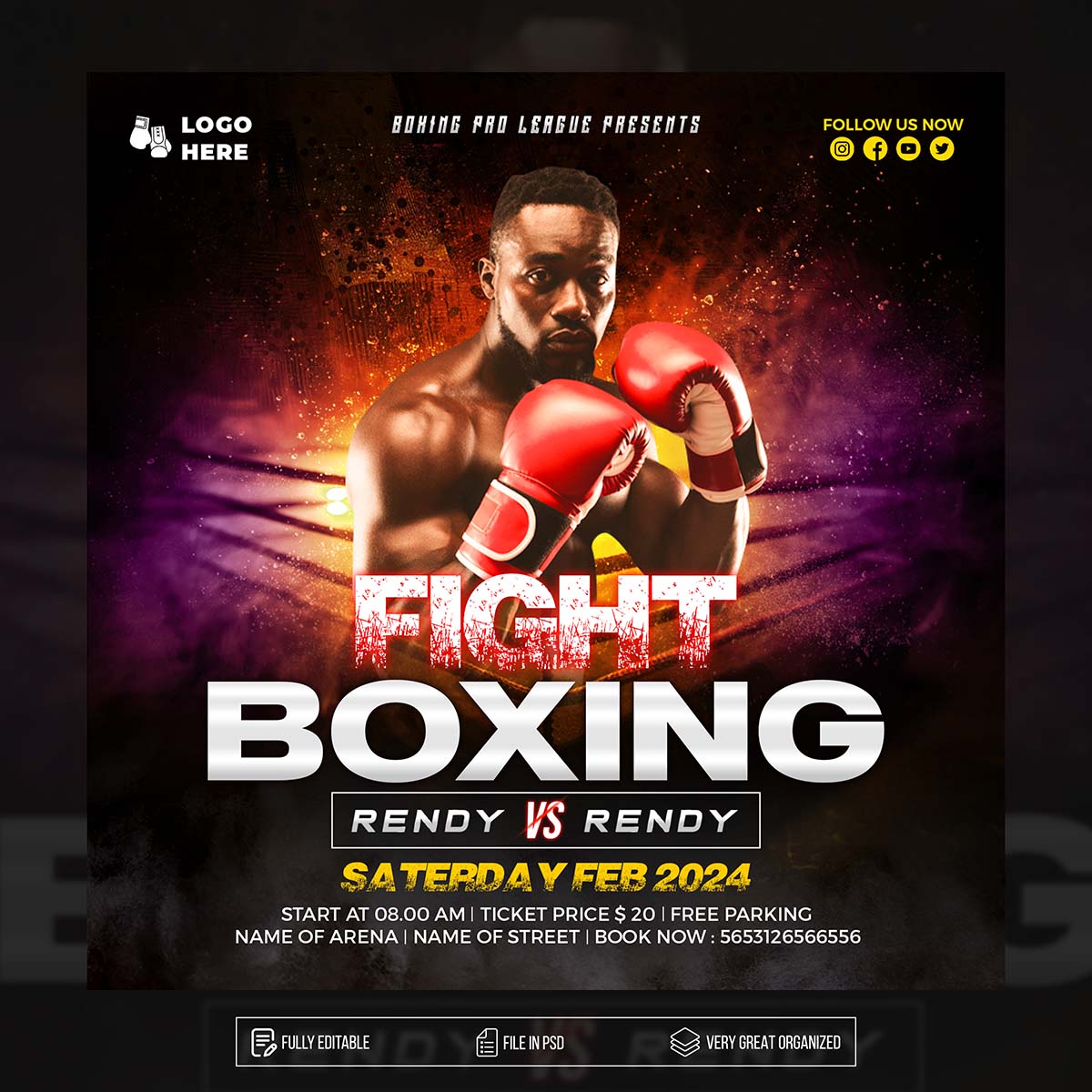 Banner giải thi đấu boxing file PSD - mẫu số 68