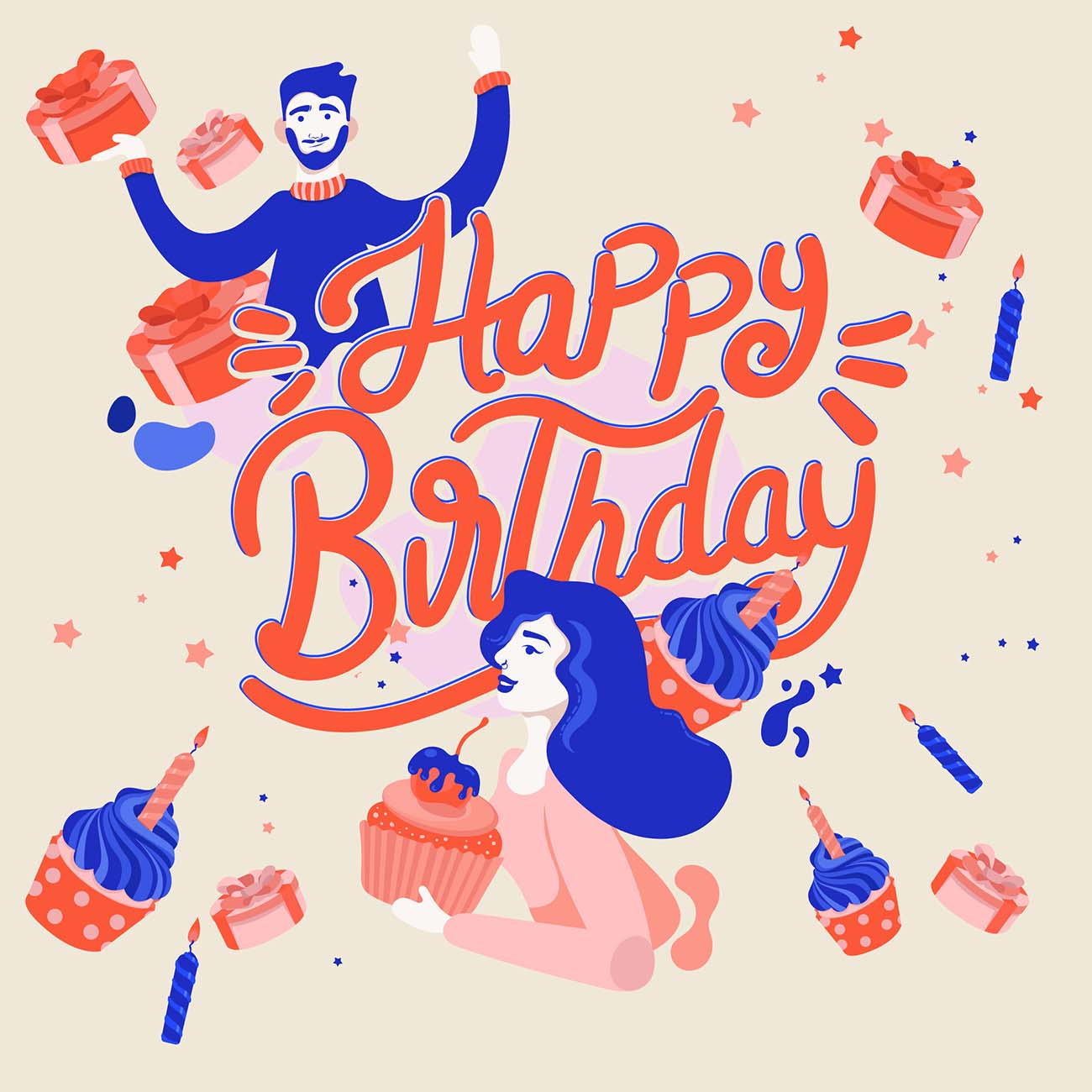 Bộ chữ typo happy birthday mềm mại cách điệu file EPS và AI mẫu K130