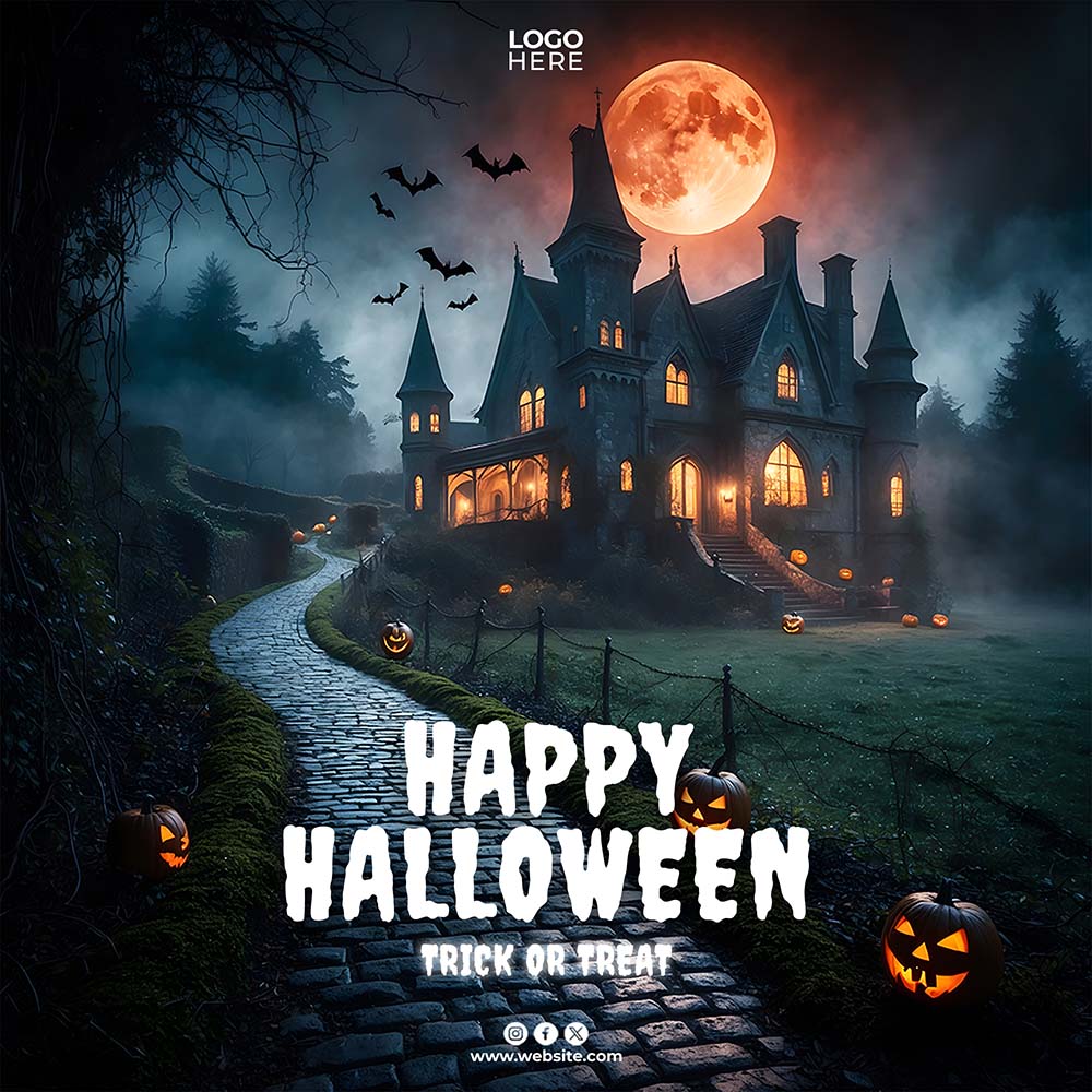 Banner đêm trăng lễ hội halloween file PSD - mẫu số 457