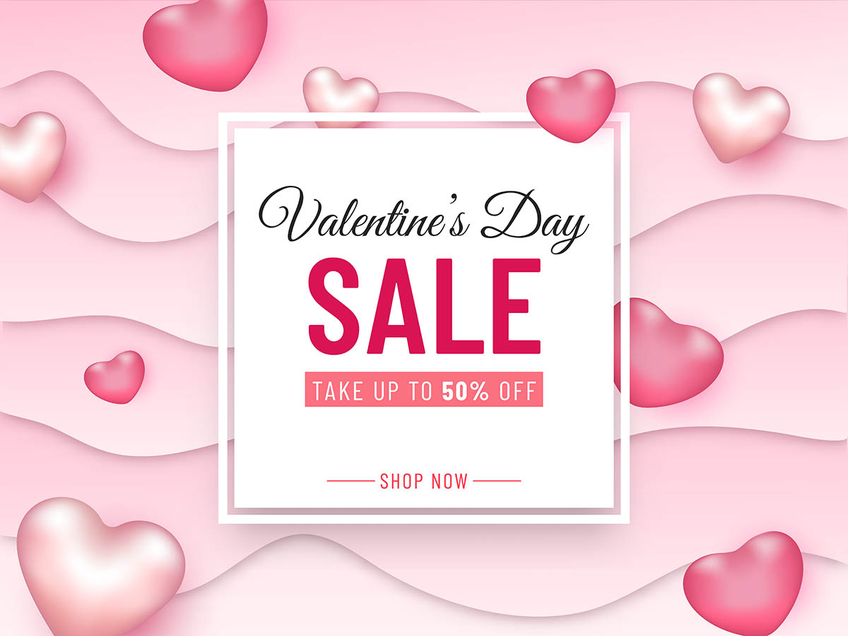 Banner giảm giá ngày valentine nền hồng file vector mẫu số 375